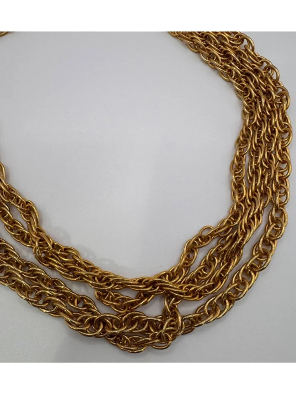Vintage Gold Tone Multi 4 Strand Chain Necklace Heavy Layered Statement - Picture 4 of 7